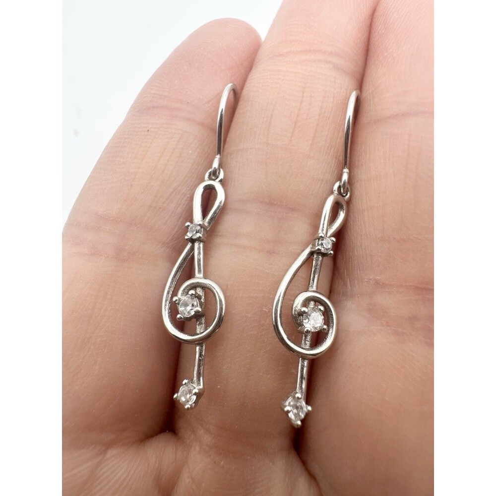 925 Sterling silver treble clef hook drop dangle earrings music